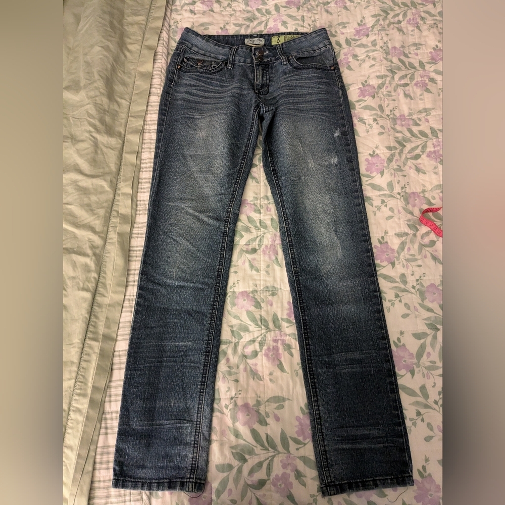 Indigo Rein Size 3 Dark Blue Wash Low Rise Skinny Denim Jeans With Pocket Detail